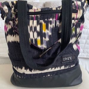 Dakine Black White Patterned Tote with Pink and Yellow Accents